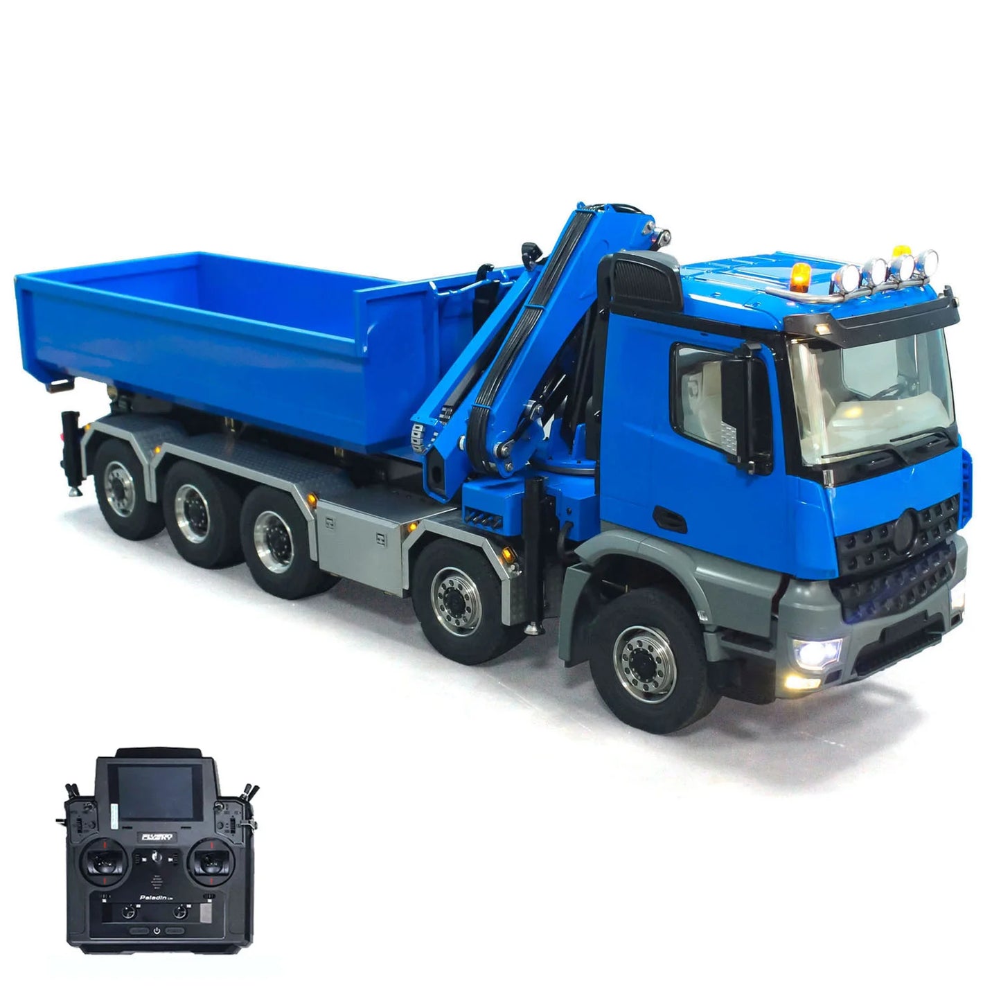 10x10 RC 1/14 Hydraulic Metal Crane Dump Truck Full Dumper Car Model Rear Axle Lifting U-shaped Bucket with Light Sound TH23566